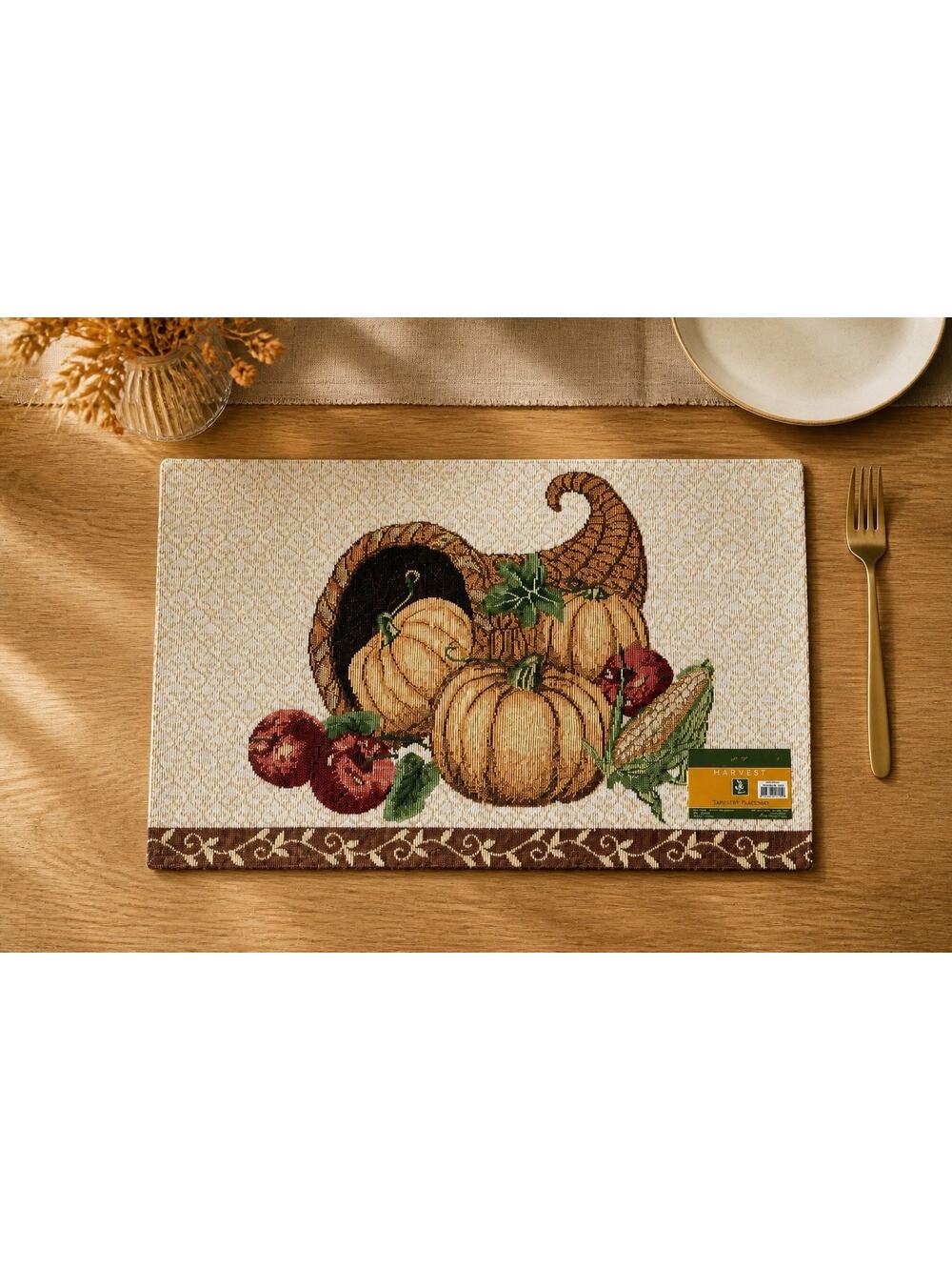 Harvest Season Harvest Pumpkin Tapestry Placemat Set of 6 Thanksgiving Fall NWOT